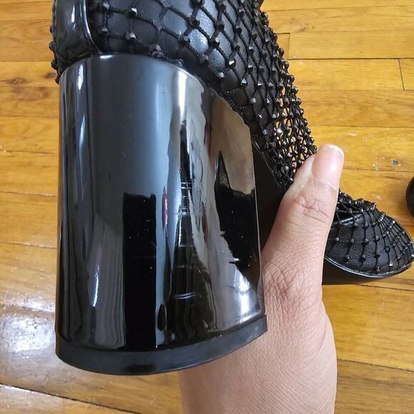 Steve Madden Eleanor Crystal Embellished Ankle Heel Black Boots Rhinestone Mesh - Picture 8 of 13